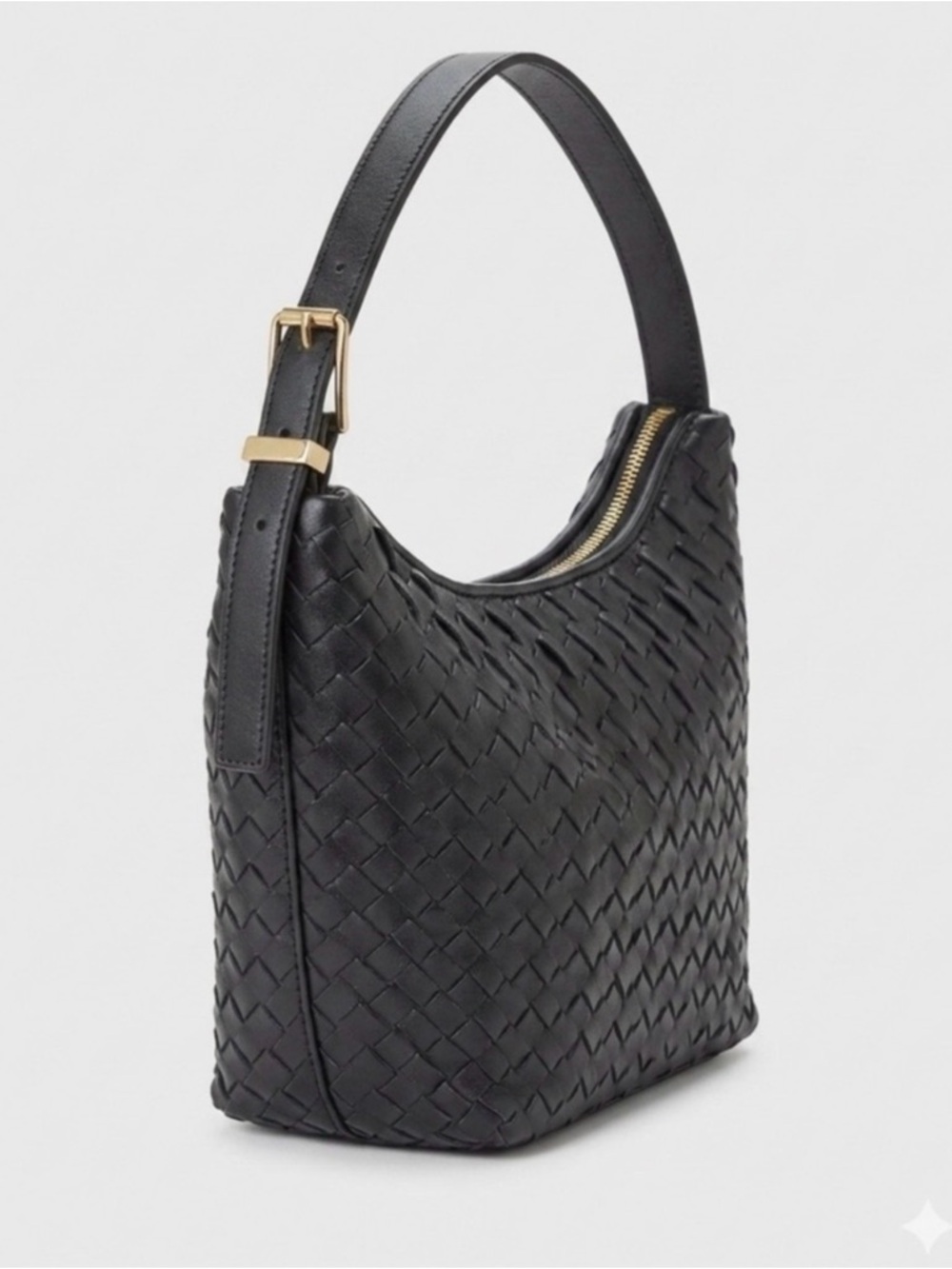New Black Woven Hobo Shoulder Bag with Gold Buckle & Zipper, a new day - Picture 12 of 12